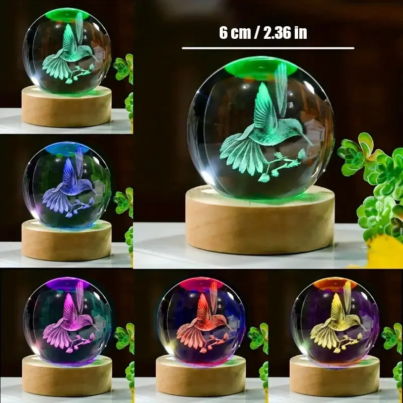 3D Laser Engraved Hummingbird Crystal Ball Ornament Gift Shop1104334801 Store