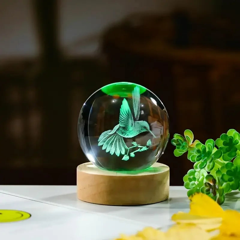 3D Laser Engraved Hummingbird Crystal Ball Ornament Gift Shop1104334801 Store