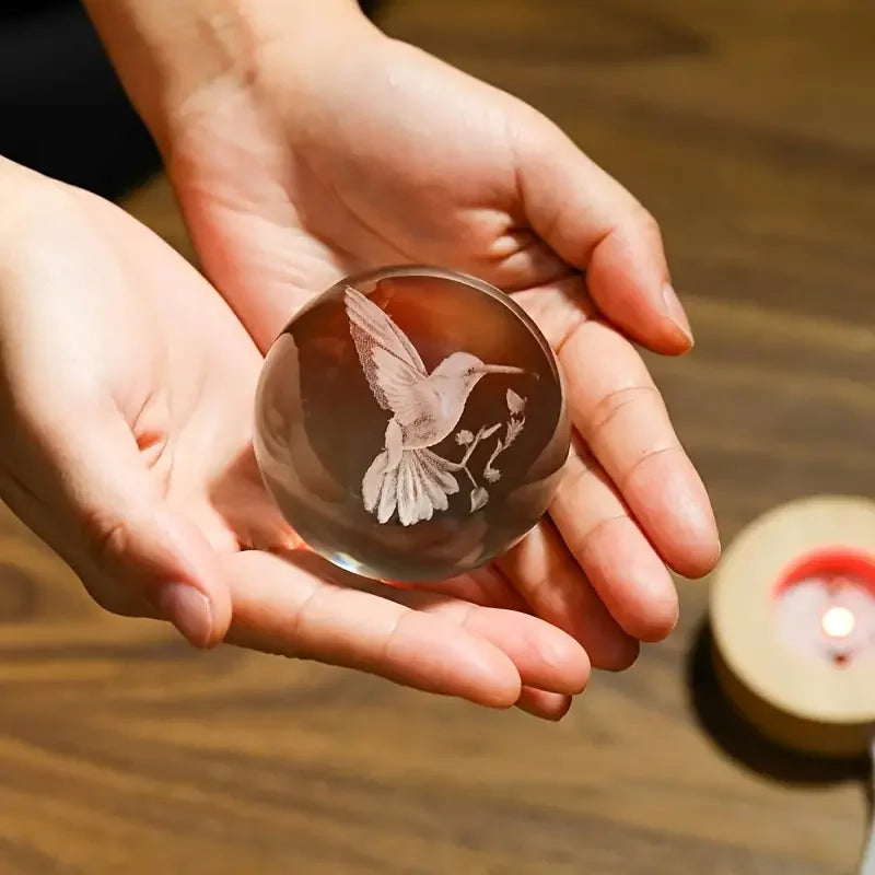 3D Laser Engraved Hummingbird Crystal Ball Ornament Gift Shop1104334801 Store