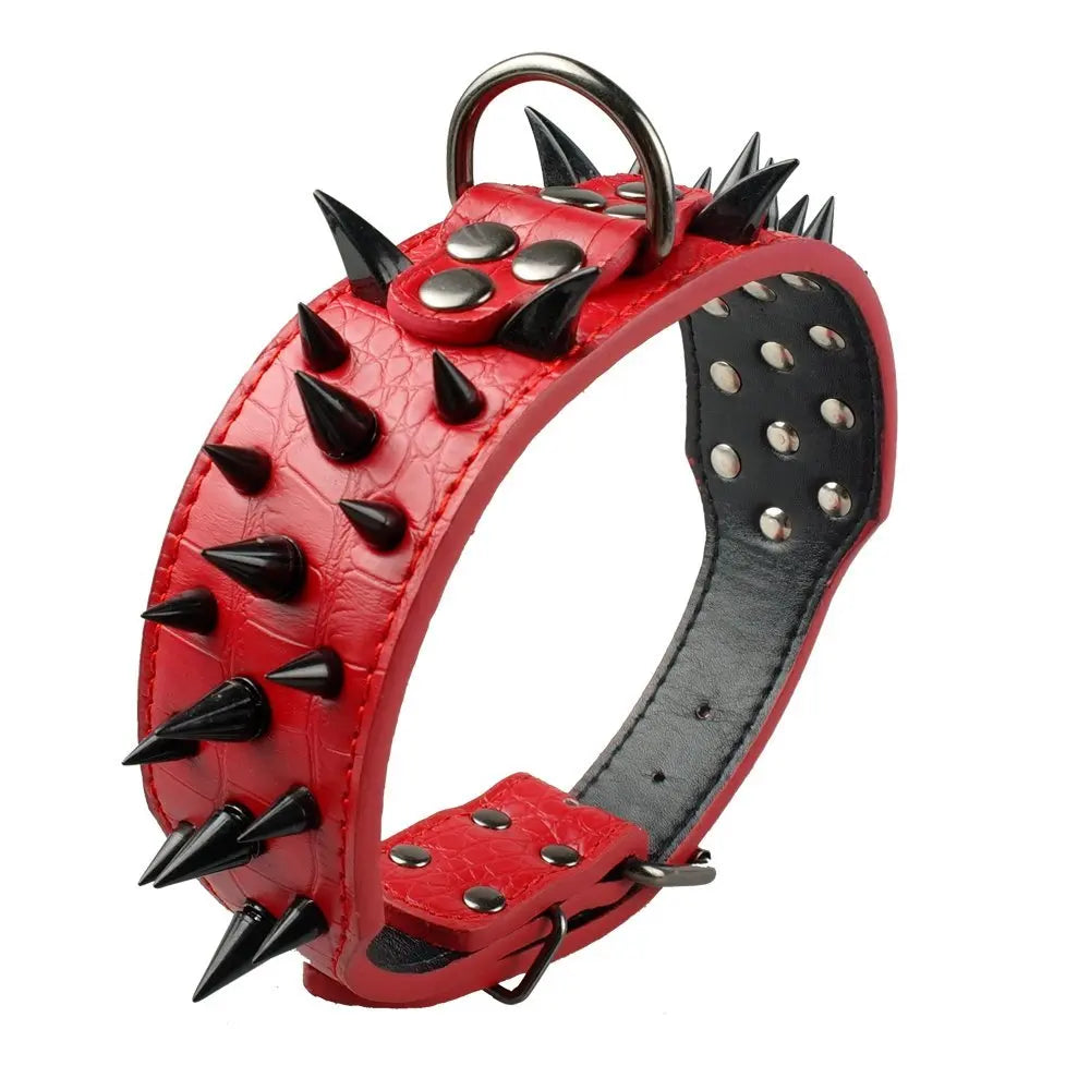 2" Wide Sharp Spiked Studded Leather Dog Collars Pitbull Bulldog Big Dog Collar Adjustable For Medium Large Dogs Boxer S M L XL Dabfavshop