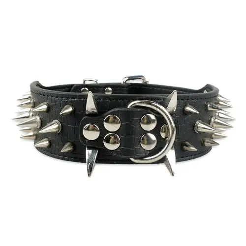 Wide Sharp Spiked Studded Leather Dog Collars - Dabfavshop