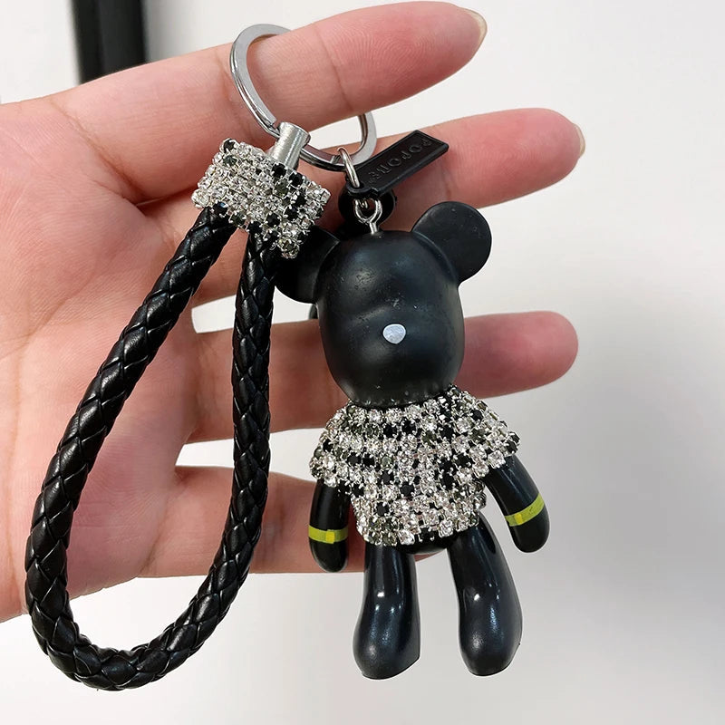 Craft Rhinestone Bear Tassels Keychain Cute Cartoon Resin Bag Charm Holder Fashionable Animal Themed Zinc Alloy Keychains Dabfavshop