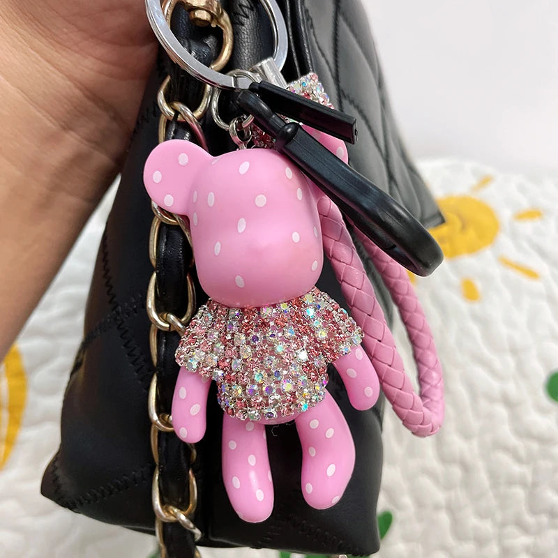 Craft Rhinestone Bear Tassels Keychain Cute Cartoon Resin Bag Charm Holder Fashionable Animal Themed Zinc Alloy Keychains Dabfavshop
