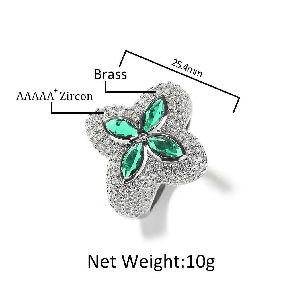 Iced Green/Clear CZ Star Rings for Women Men Unisex Cubic Zirconia Rings Fashion Jewelry for Gift Dabfavshop