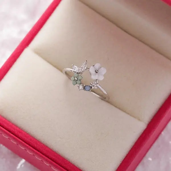 Crystal Zircon Rings Sweet Flower Leaf Butterfly Adjustable Open Rings Female Wedding Engagement Jewelry Gift Dabfavshop