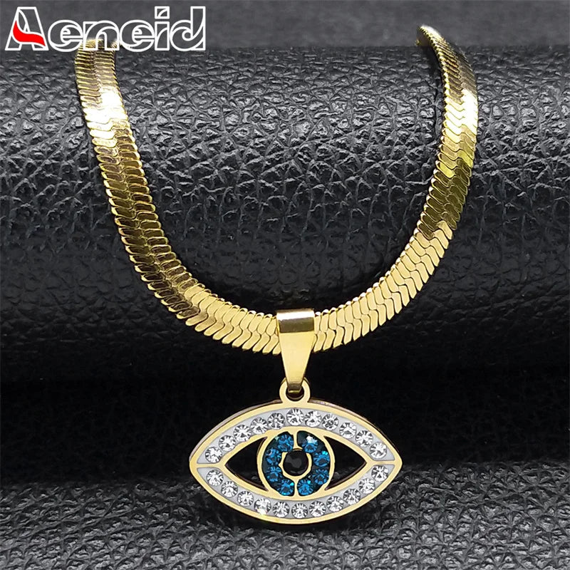 Vintage Crystal Evil Demon Eye Choker Necklaces for Women Stainless Steel Gold Plated Dabfavshop