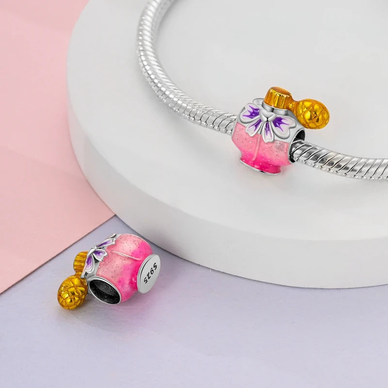 Romantic Pink Crown Perfume Bottle Charms Beads Bracelets Fine Jewelry Dabfavshop