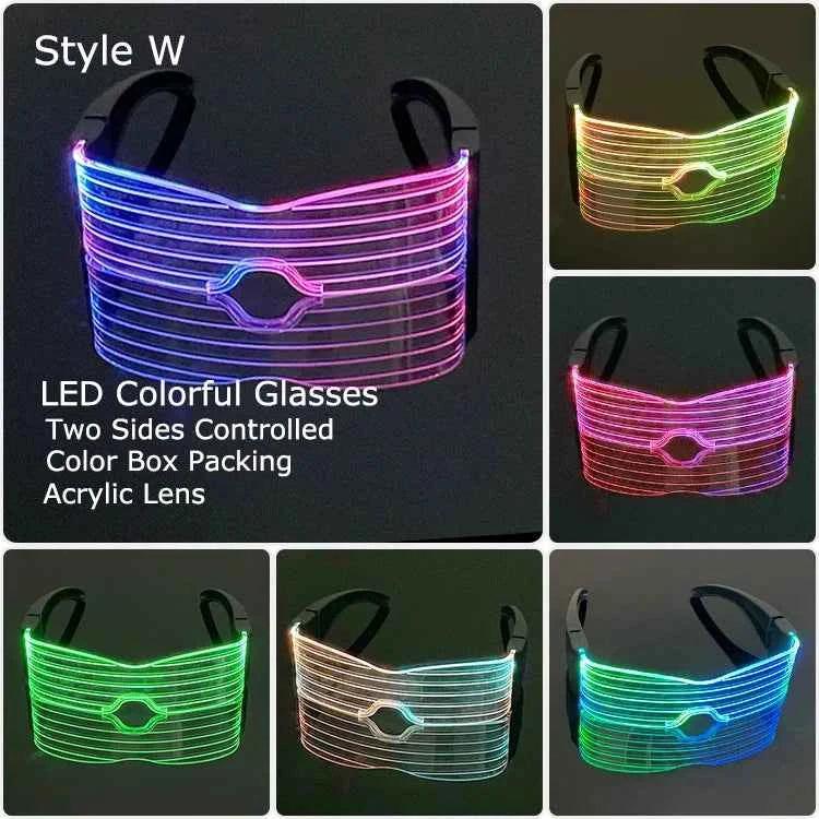 Acrylic LED Luminous Glasses Neon Light-Up Party Eyewear Unisex Glow Sunglasses for DJ Bar Halloween Christmas 12-Hour Glowing