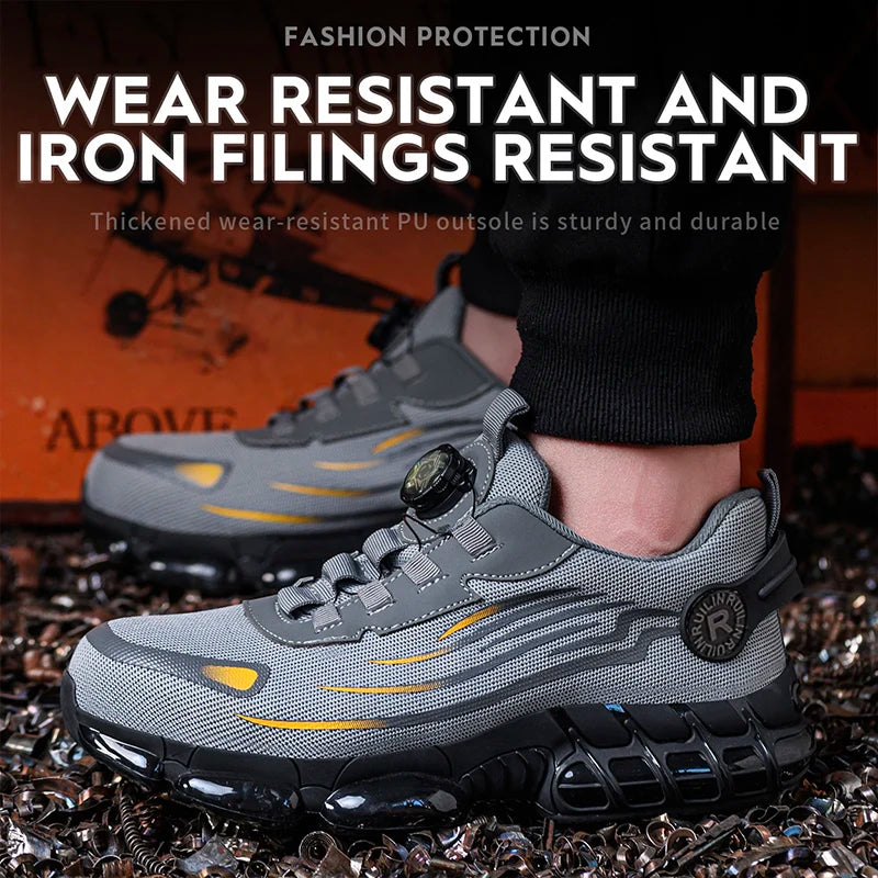 Rotating Button Steel Toe Anti-Puncture Non Slip Work Shoes Man Lightweight Breathable Safety Shoes Men's Work Shoes Boots Dabfavshop