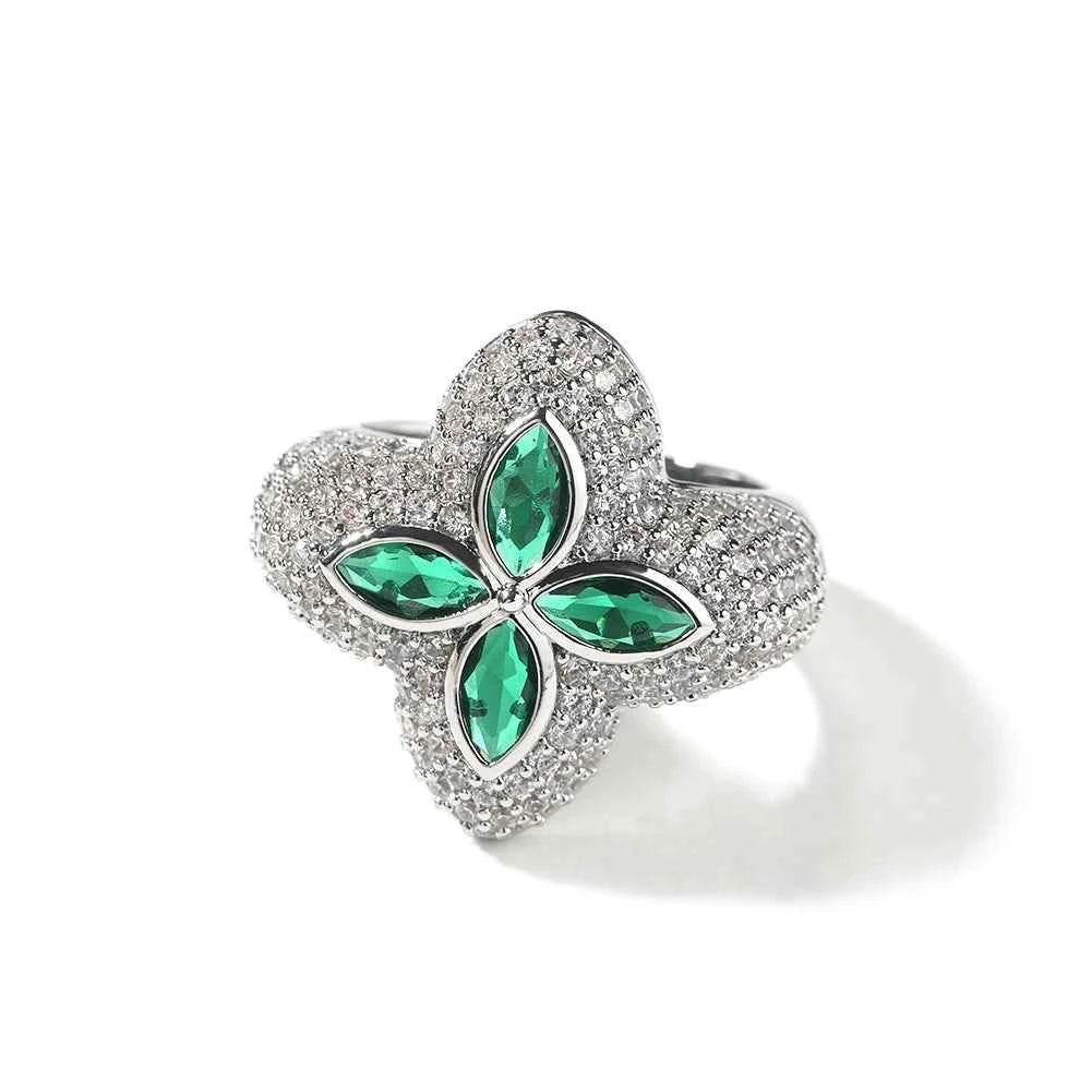 Iced Green/Clear CZ Star Rings for Women Men Unisex Cubic Zirconia Rings Fashion Jewelry for Gift