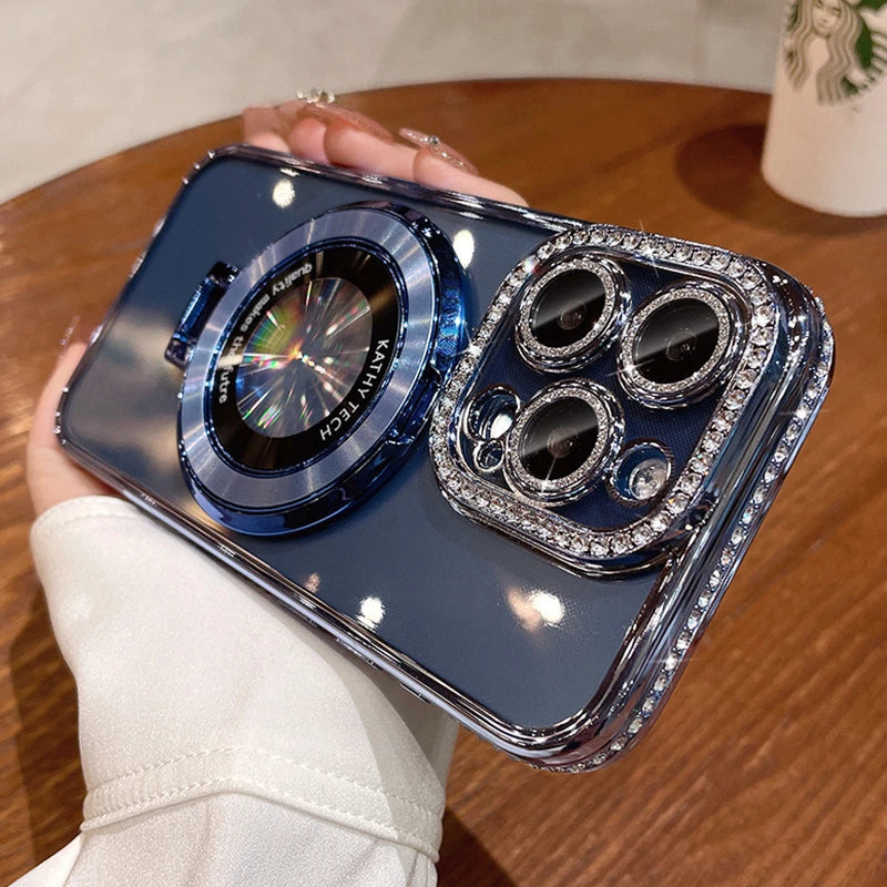 Glitter Diamond Luxury Plating Magsafe Stand Holder Soft Silicone Cover for iPhone Full Coverage Magnetic Case Dabfavshop