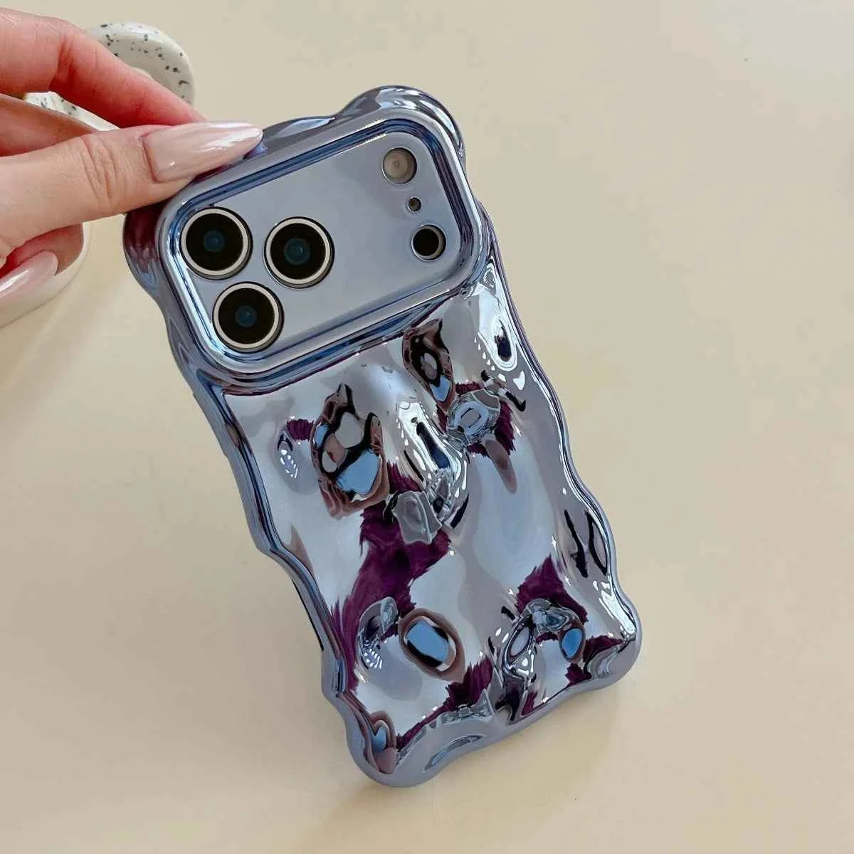 Luxury Curved Waves 3D Bubble Plating Phone Case For iPhones