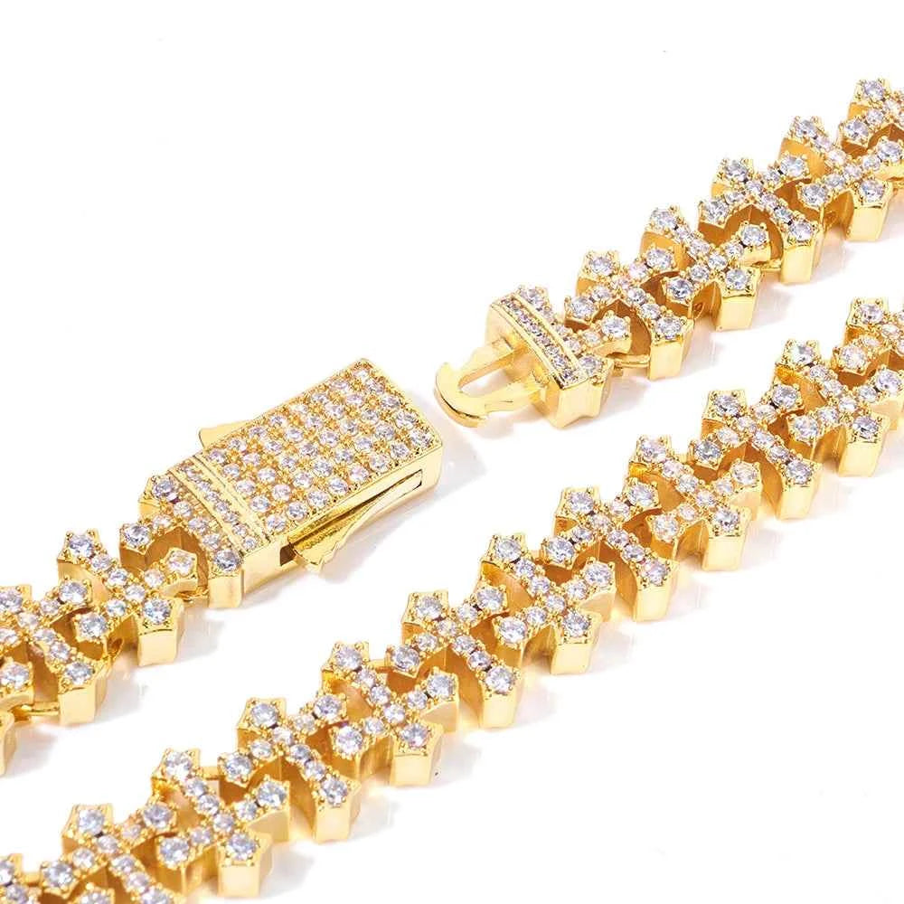 Iced Cross Chain Necklace Men Cubic Zirconia Cross Chain with Spring Clasp Fashion Jewelry Gift