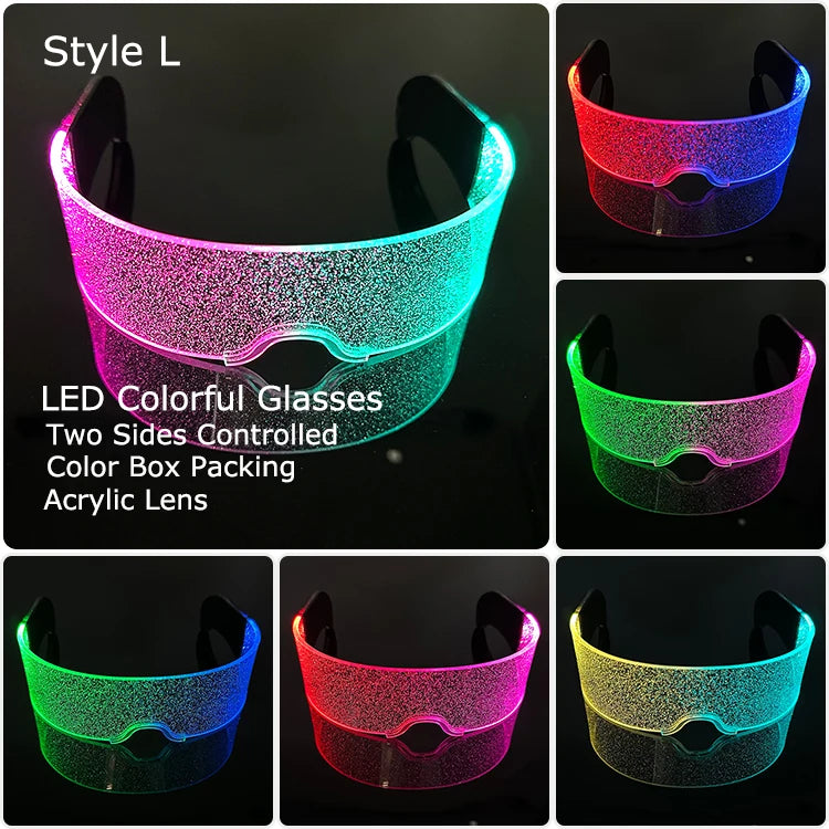 Acrylic LED Luminous Glasses Neon Light-Up Party Eyewear Unisex Glow Sunglasses for DJ Bar Halloween Christmas 12-Hour Glowing Dabfavshop