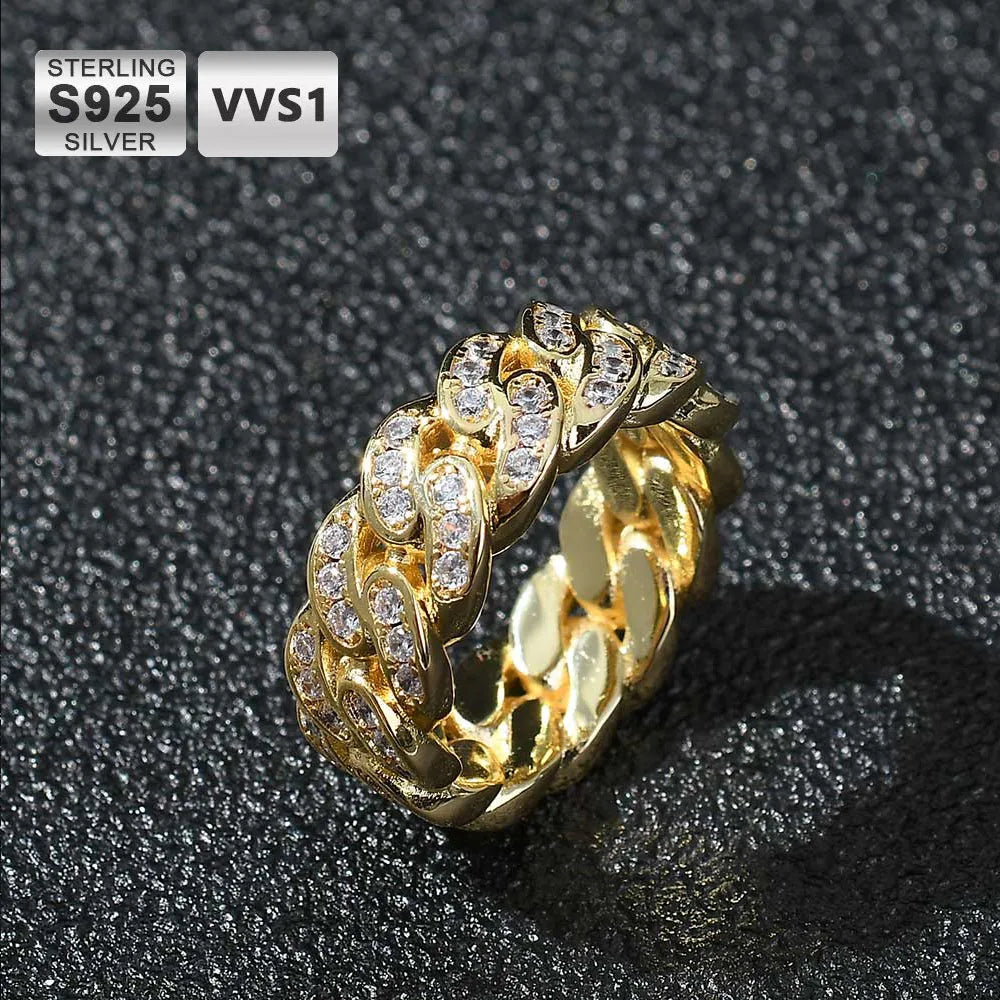 Sparkling VVS Diamond 925 Silver Ring Single Row Moissanite Cuban Ring For Women And Man Jewelry Dabfavshop