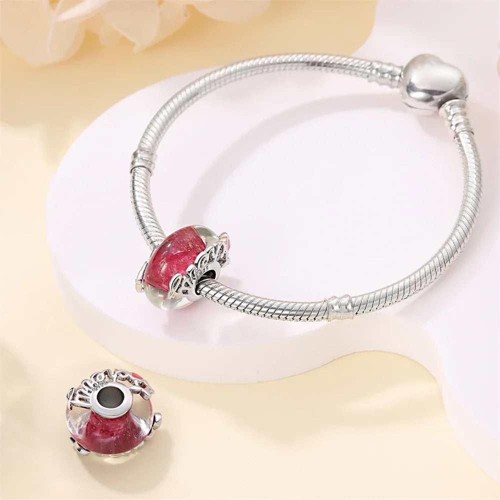 Colorful Flower Murano Glass Charm Fit Original Bracelet Necklace Heart 925 Sterling Silver Murano Glass Fine Jewelry Dabfavshop