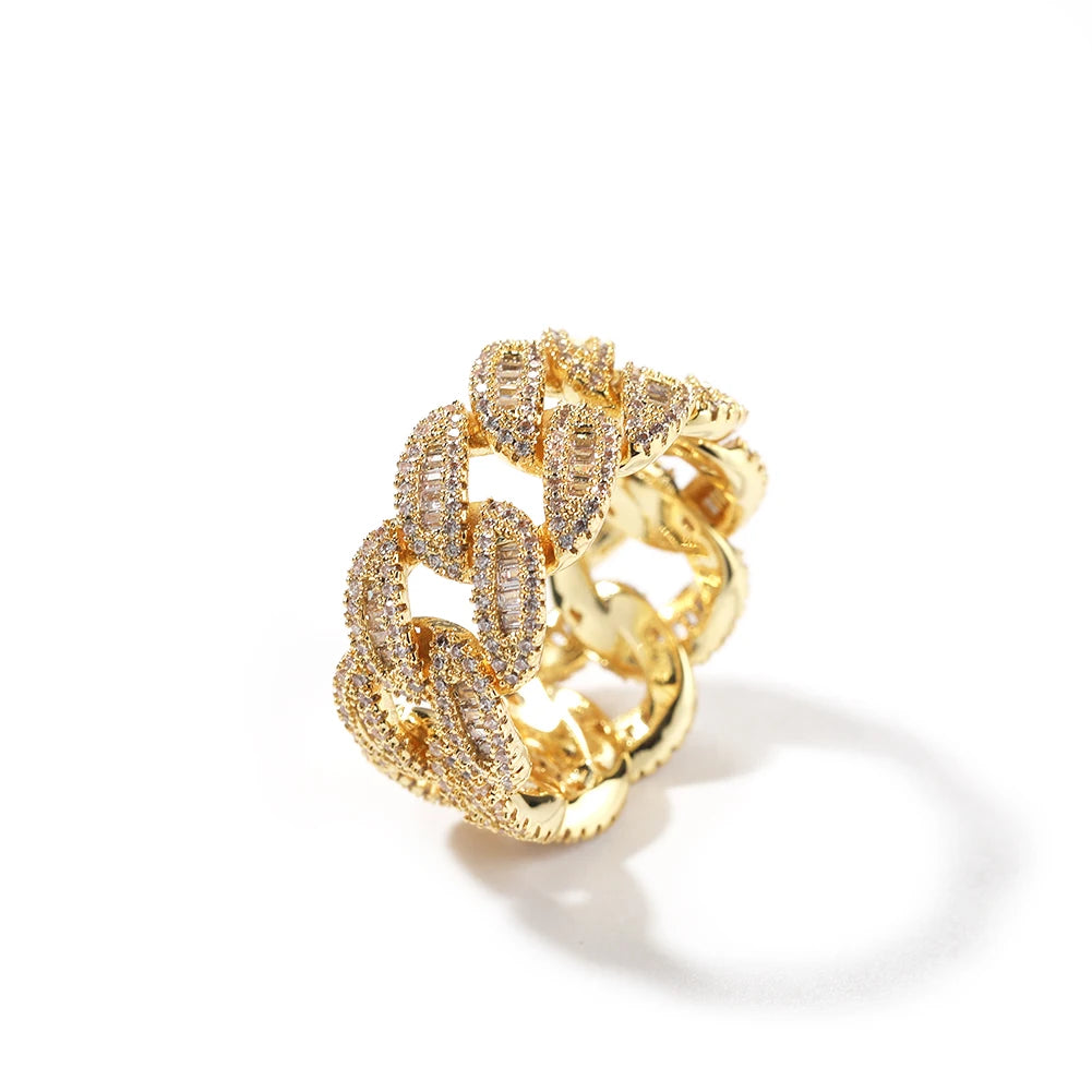 12mm Cuban Link Rings Iced Out Baguettes Ring for Men Cubic Zircon Silver Color Ring Fashion Hip Hop Jewelry for Gift Dabfavshop
