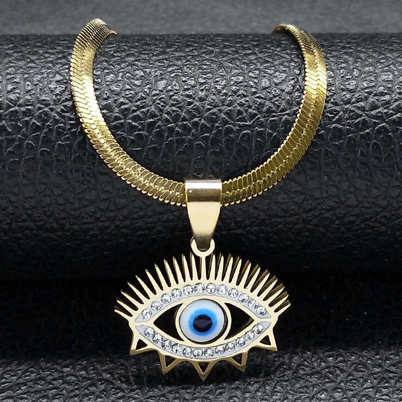 Vintage Crystal Evil Demon Eye Choker Necklaces for Women Stainless Steel Gold Plated Dabfavshop