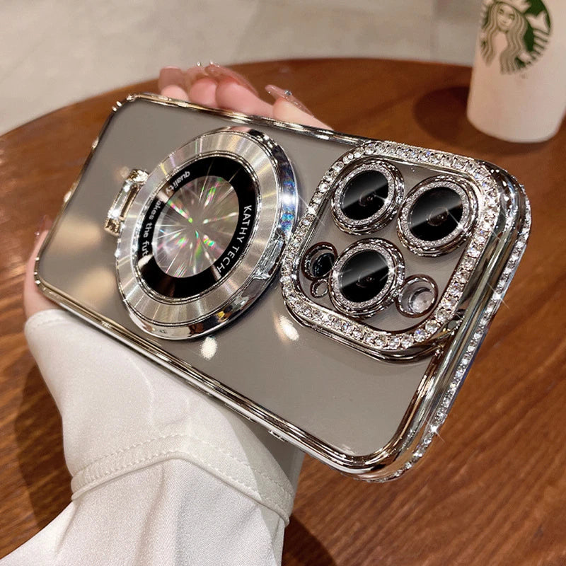 Glitter Diamond Luxury Plating Magsafe Stand Holder Soft Silicone Cover for iPhone Full Coverage Magnetic Case Dabfavshop