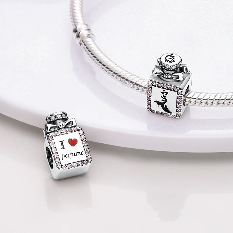 Romantic Pink Crown Perfume Bottle Charms Beads Fit Qikaola Bracelets Fine Jewelry Valentine's Day Gift Dabfavshop