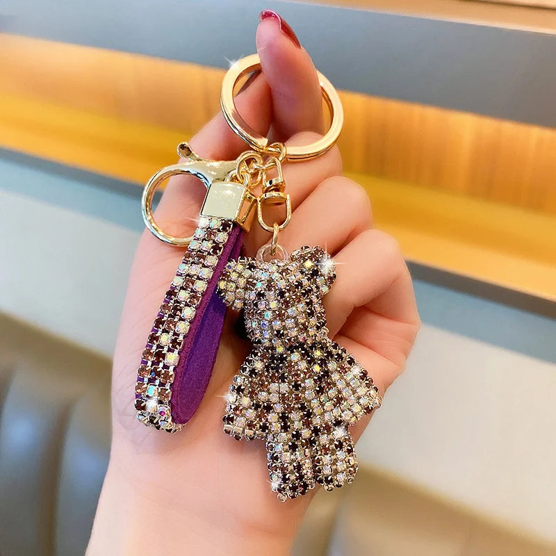 Rhinestone Bear Keychain Pendant Handmade Metal Keyring for Women Men Car Anime Animal Themed Accessory Unisex Key Chain Gift Dabfavshop