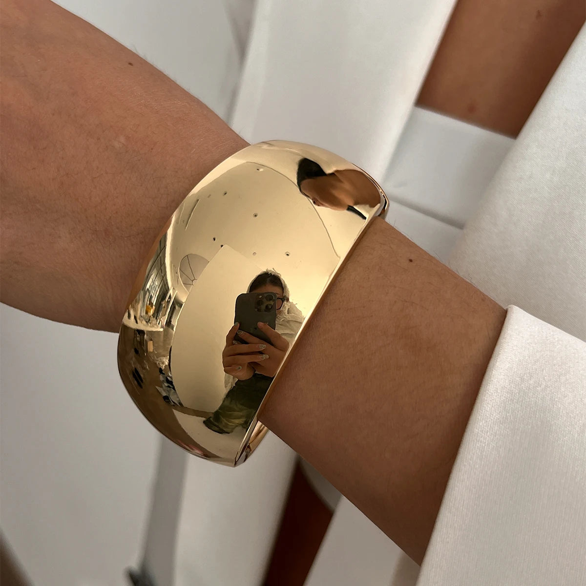 6 Styles Geometric Gold Color Cuff Spring Bangles Wide Hand Bracelets Dabfavshop