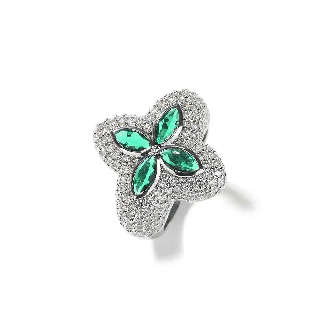 Iced Green/Clear CZ Star Rings for Women Men Unisex Cubic Zirconia Rings Fashion Jewelry for Gift Dabfavshop