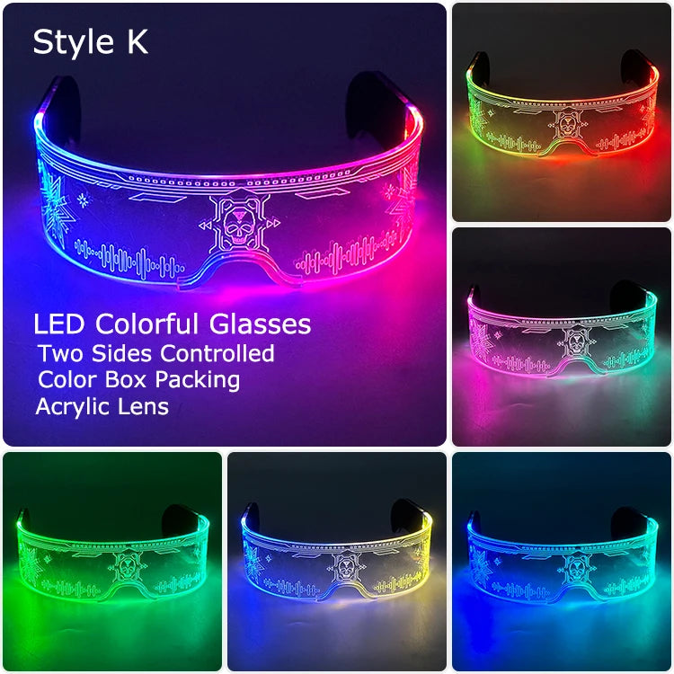 Acrylic LED Luminous Glasses Neon Light-Up Party Eyewear Unisex Glow Sunglasses for DJ Bar Halloween Christmas 12-Hour Glowing Dabfavshop