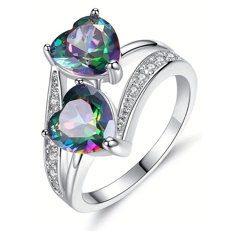 Luxury Double Heart CZ Rings 925 Sterling Silver Brilliant Romantic Female Ring Dabfavshop