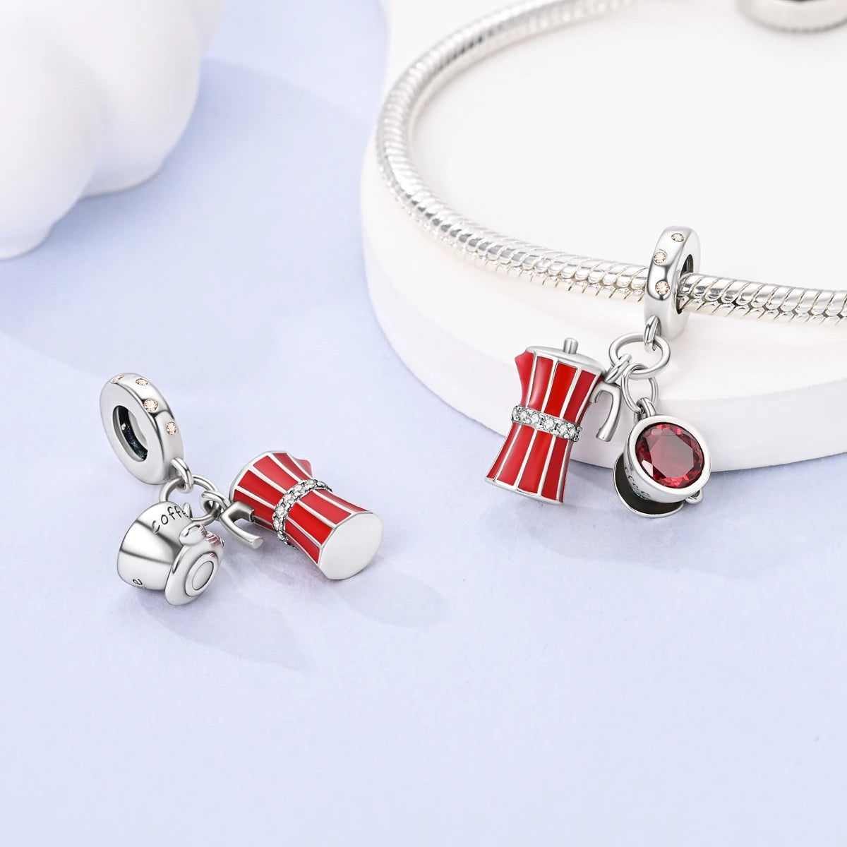 Red Charm Bead Original 925 Silver Fit Bracelet Pendant Diy Car Coffee Cherry For Woman Jewelry Dabfavshop