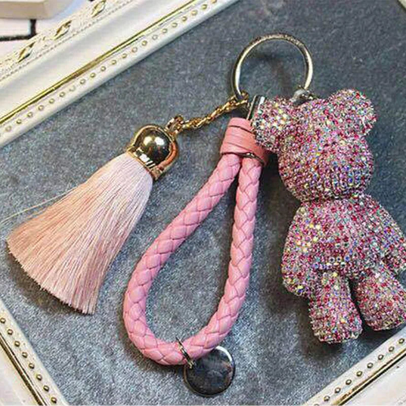 Rhinestone Gloomy Bear Keychain Handmade Car Tassel Key Chain Ring Holder Pendant Bag Charm for Women Dabfavshop