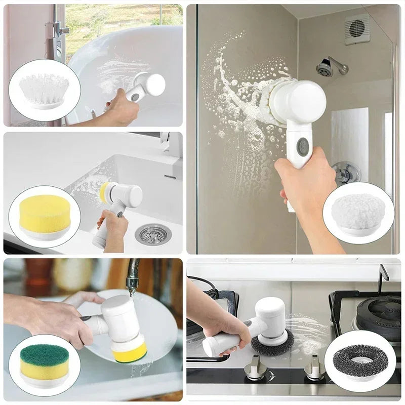 5-in-1 Electric Spin Scrubber Brush For Bathroom Tile Bathtub Sink, Power Scrubber With 5 Replaceable Brush Heads Dabfavshop