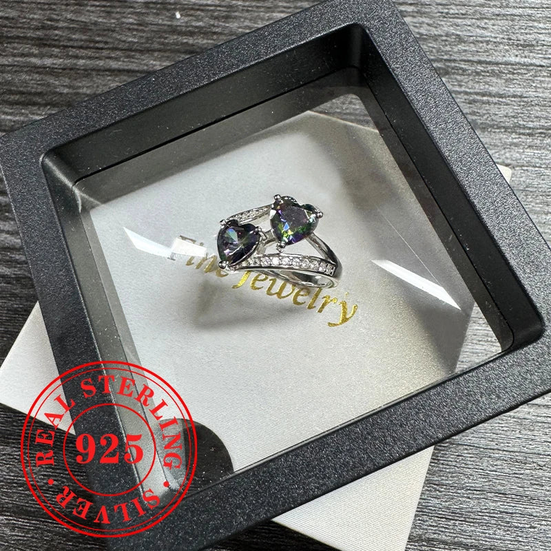Luxury Double Heart CZ Rings 925 Sterling Silver Brilliant Romantic Female Ring Dabfavshop