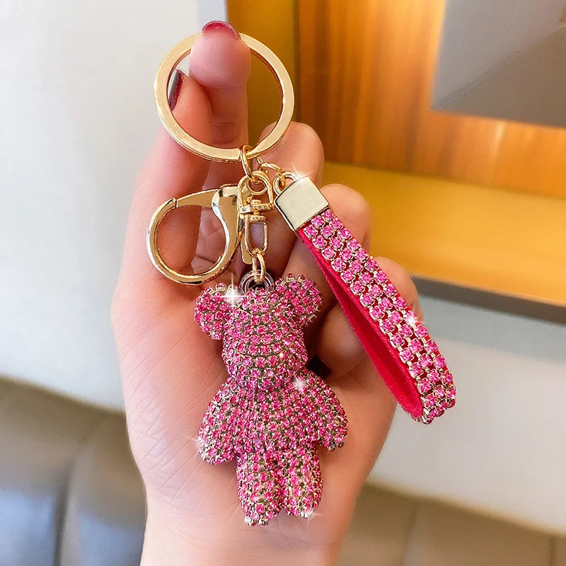 Rhinestone Bear Keychain Pendant Handmade Metal Keyring for Women Men Car Anime Animal Themed Accessory Unisex Key Chain Gift Dabfavshop