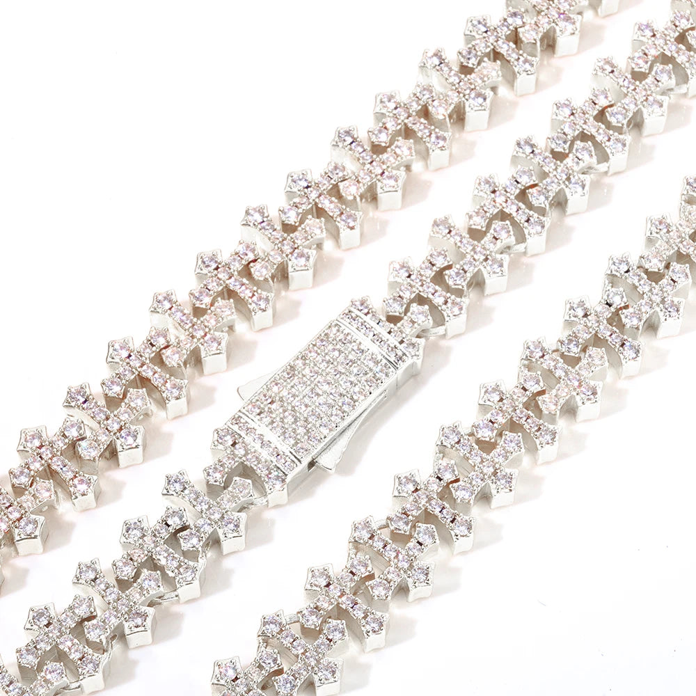 Iced Cross Chain Necklace Men Cubic Zirconia Cross Chain with Spring Clasp Fashion Jewelry Gift Dabfavshop