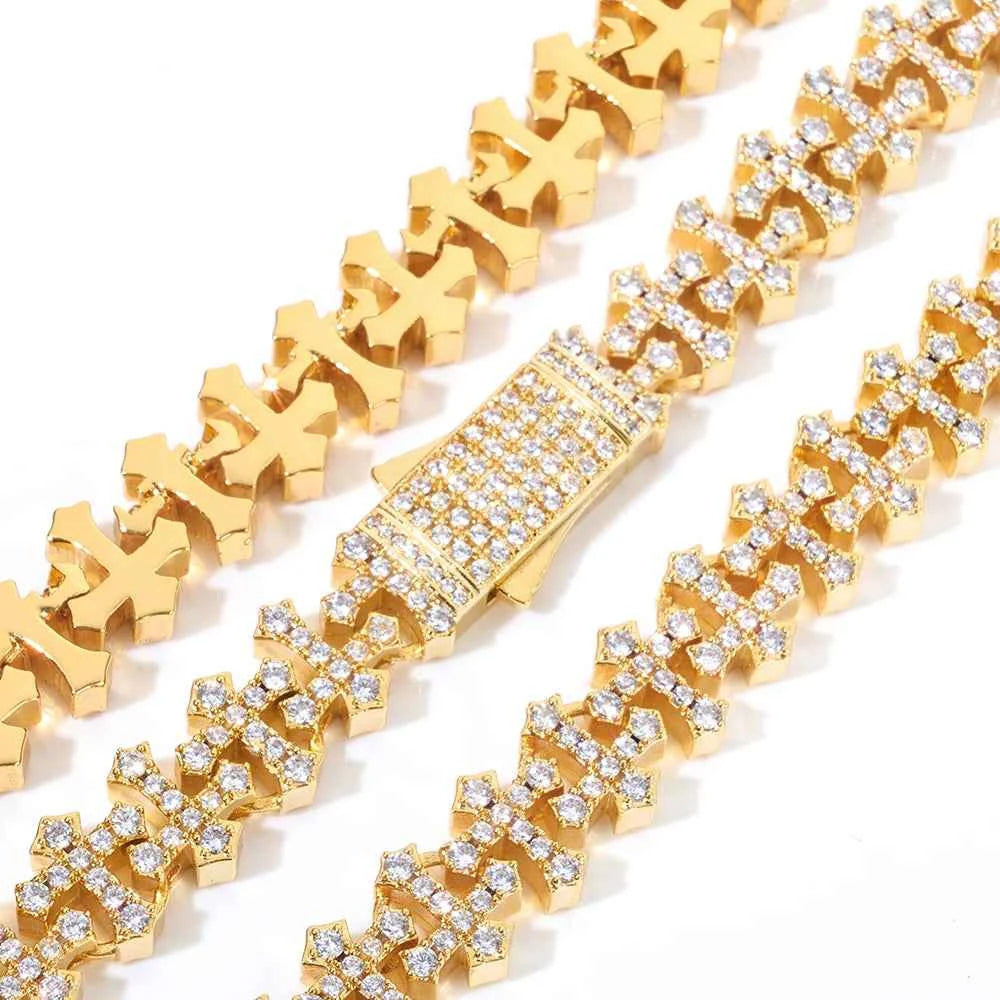 Iced Cross Chain Necklace Men Cubic Zirconia Cross Chain with Spring Clasp Fashion Jewelry Gift