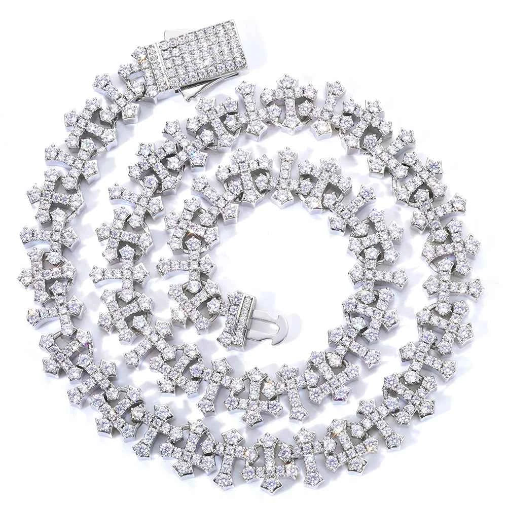 Iced Cross Chain Necklace Men Cubic Zirconia Cross Chain with Spring Clasp Fashion Jewelry Gift Dabfavshop