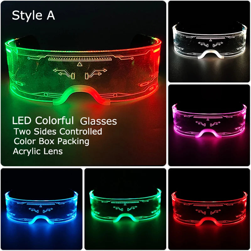 Acrylic LED Luminous Glasses Neon Light-Up Party Eyewear Unisex Glow Sunglasses for DJ Bar Halloween Christmas 12-Hour Glowing Dabfavshop