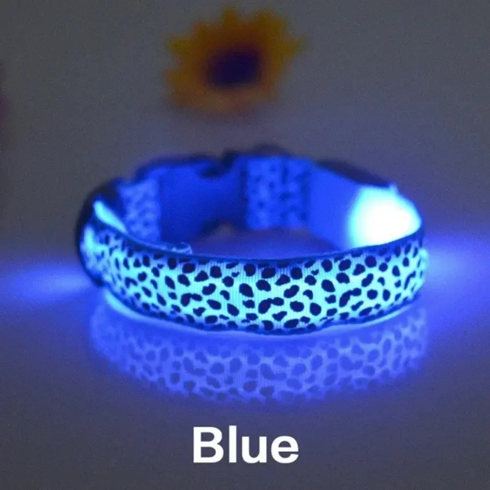 Leopard LED Dog Collar Luminous Adjustable Glowing Collar For Dogs Pet Night Safety Nylon Collar Luminous LED Bright Dog Collar Dabfavshop