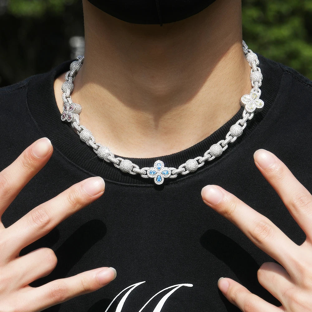 UWIN Colorful Four Leaves Baguettecz Chain Necklaces for Women Iced Out Full CZ Lobster Hook Choker Fashion Jewelry for Gift Dabfavshop