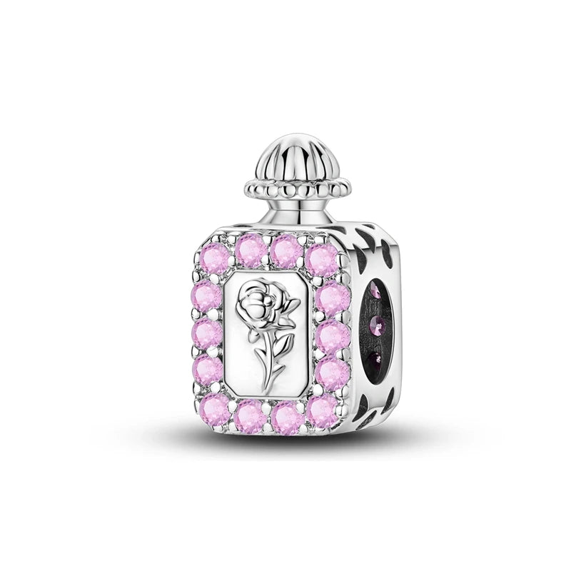 Romantic Pink Crown Perfume Bottle Charms Beads Fit Qikaola Bracelets Fine Jewelry Valentine's Day Gift Dabfavshop