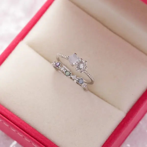 Crystal Zircon Rings Sweet Flower Leaf Butterfly Adjustable Open Rings Female Wedding Engagement Jewelry Gift Dabfavshop