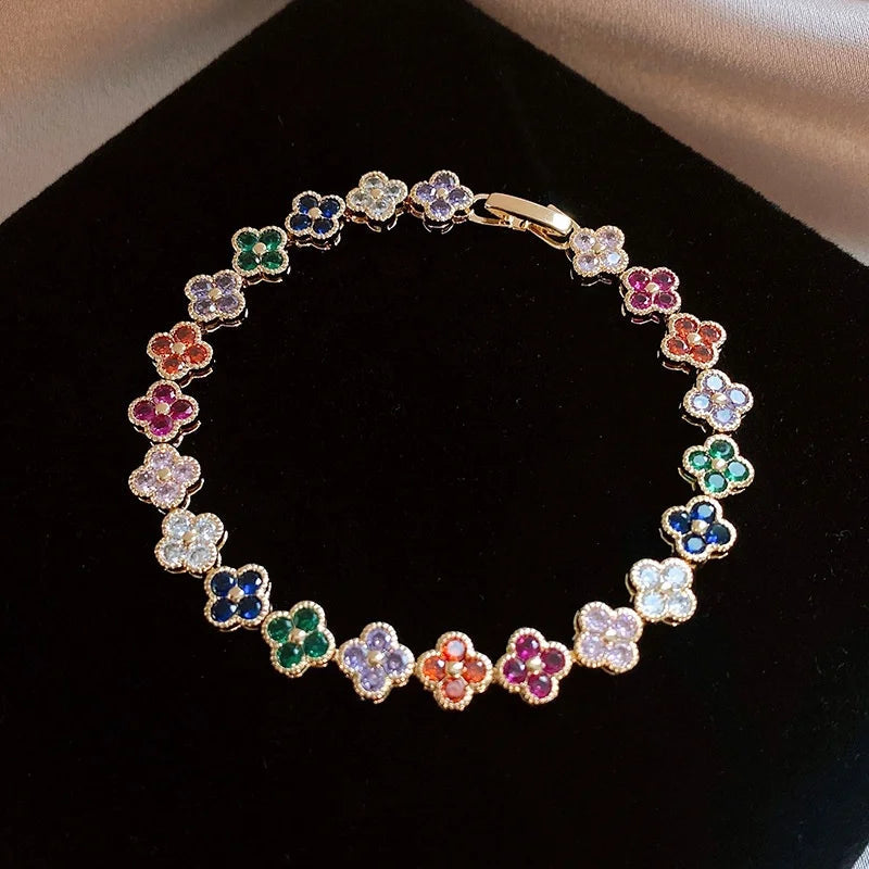 Crystal Flower Lucky Bracelet Women Personalized New Stainless Steel Bracelet Dabfavshop