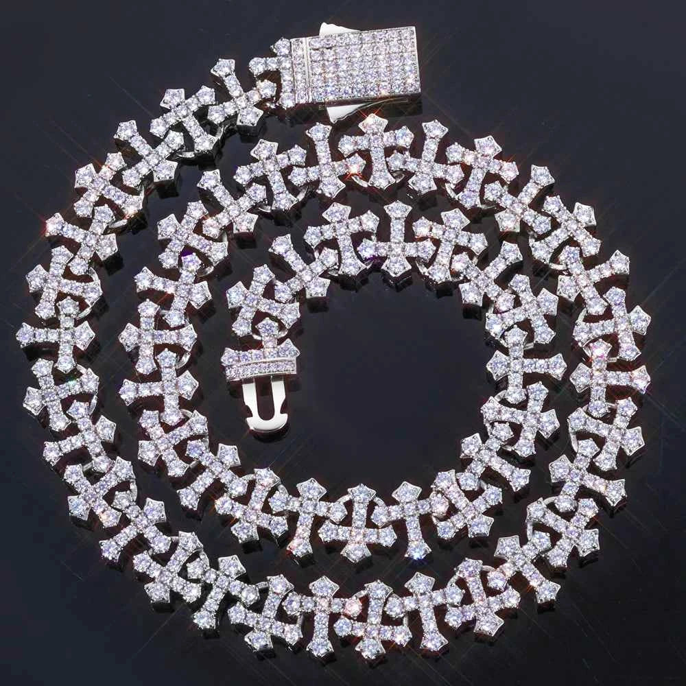 Iced Cross Chain Necklace Men Cubic Zirconia Cross Chain with Spring Clasp Fashion Jewelry Gift
