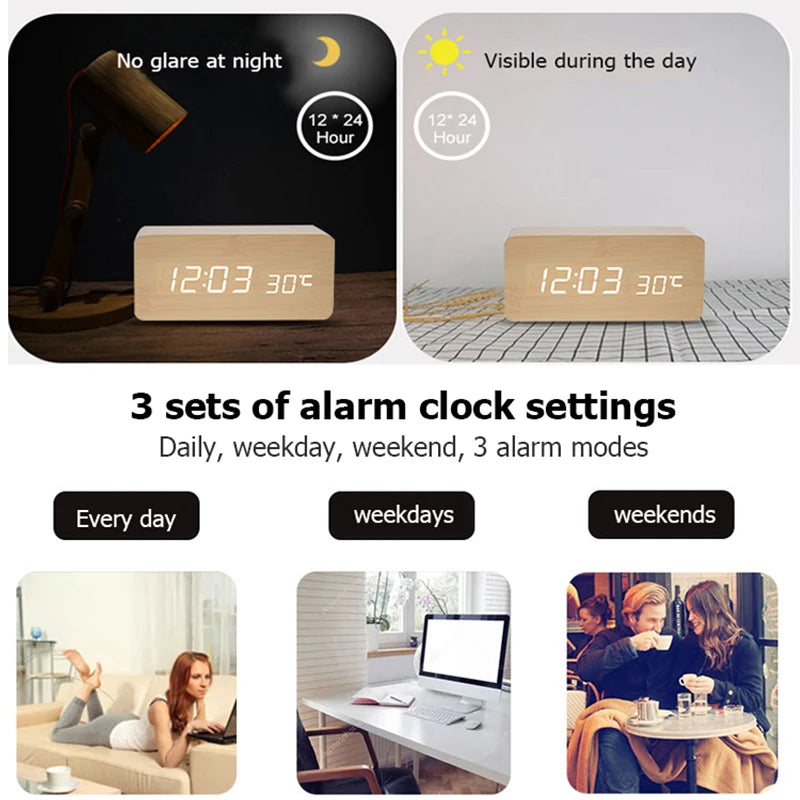 Wooden Digital Alarm Clock, LED Alarm Clock with Temperature Desk Clocks for Office,Bedside Clock Dabfavshop