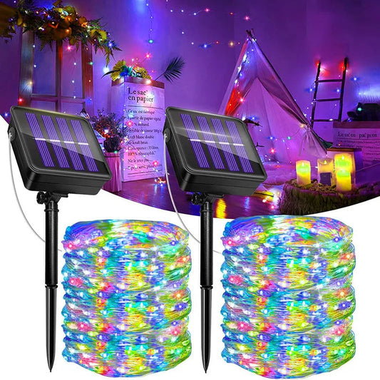 Solar Fairy Lights Waterproof Solar String Lights Outdoor 8 Modes Silver Wire Twinkle Christmas Decor Dabfavshop