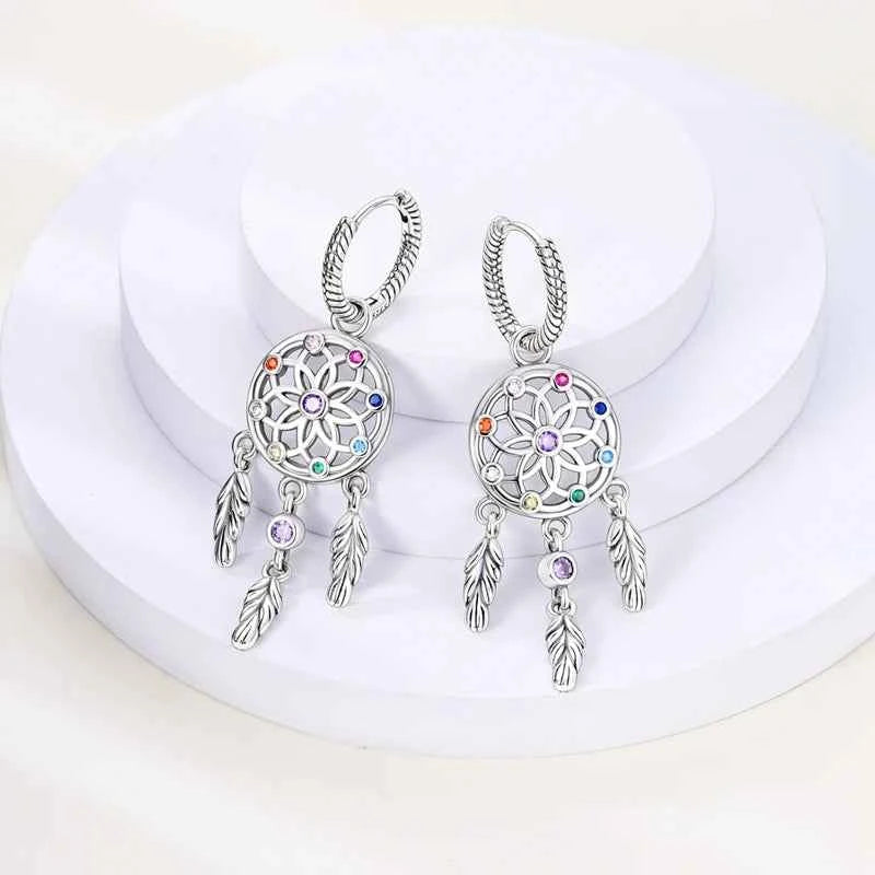 Dreamcatcher Snake Bone Earrings Cross Devil's Eye Feather Eardrop Earring 925 Sterling Silver Women Fine Party Jewelry Gift