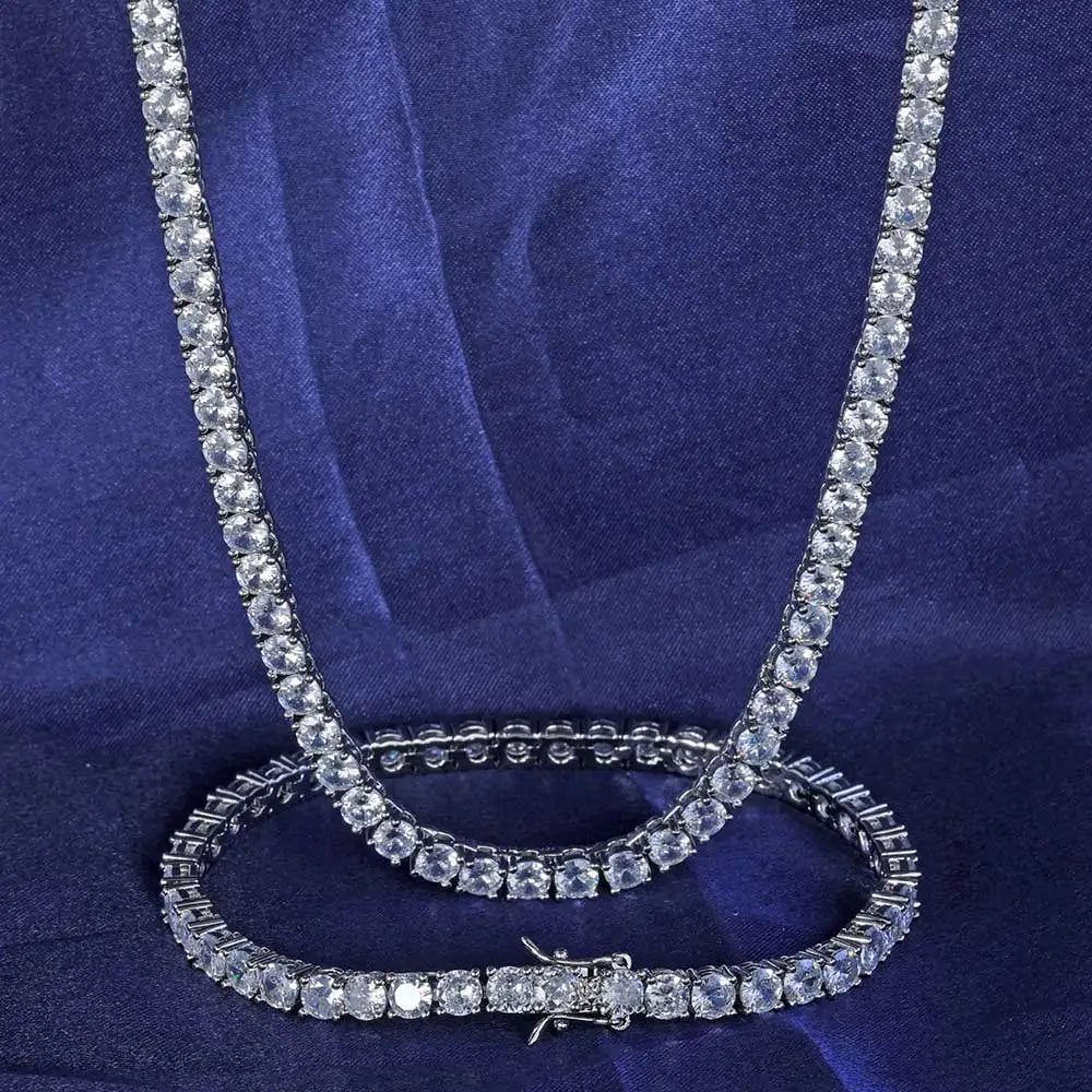 3mm Tennis Chain 1 Row Bling Zircon Copper Material Necklace Hip Hop Man and Women Iced Out Jewelry Drop shipping Dabfavshop