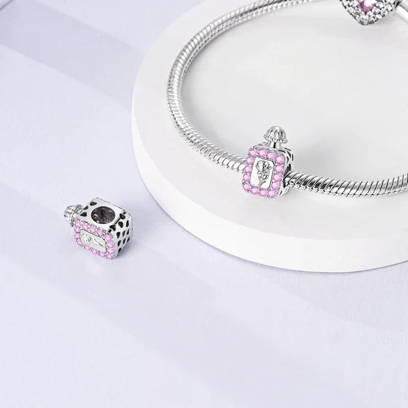 Romantic Pink Crown Perfume Bottle Charms Beads Fit Qikaola Bracelets Fine Jewelry Valentine's Day Gift Dabfavshop