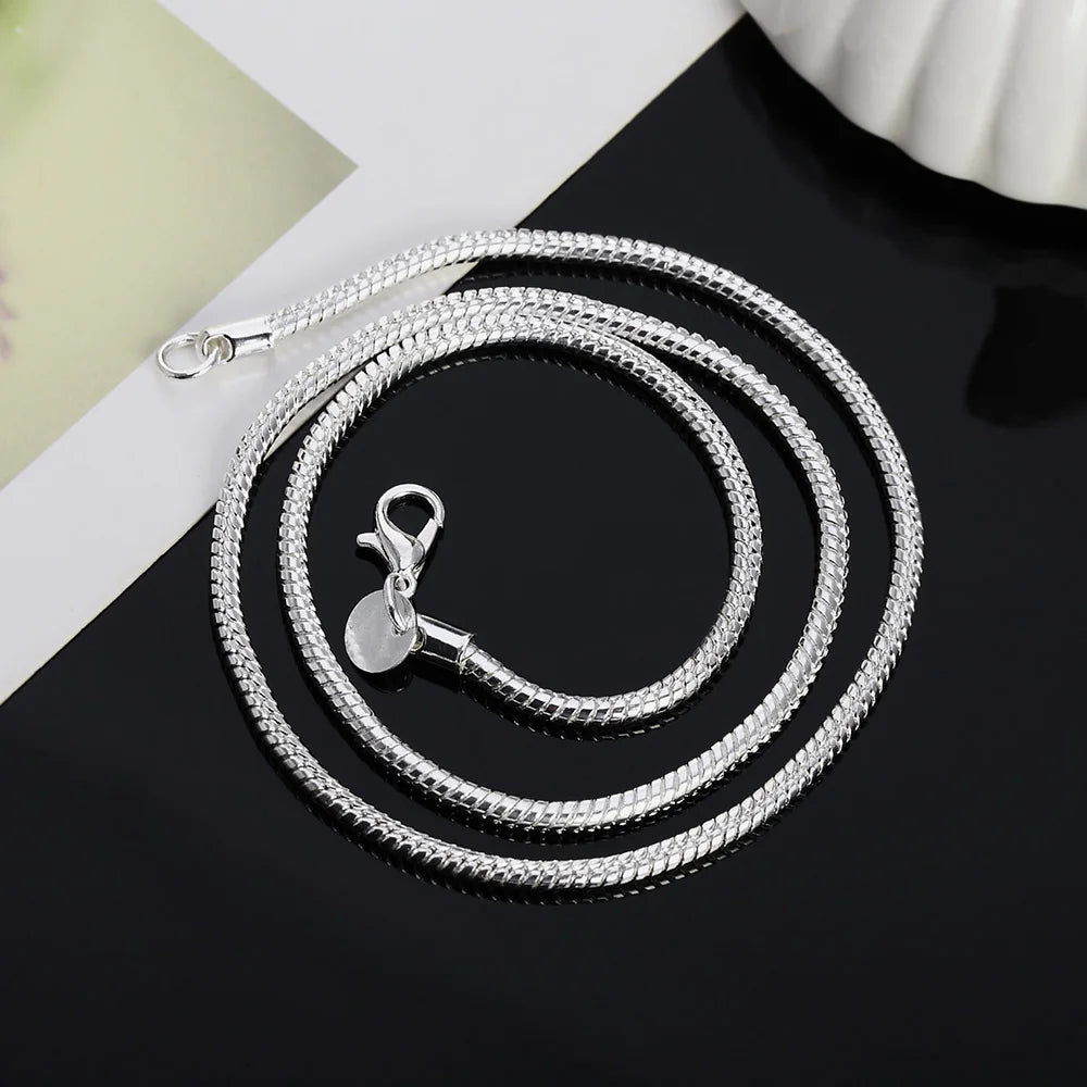 Silver Color Solid Snake Chain Necklace Men Women Fashion Jewelry For Pendant Dabfavshop